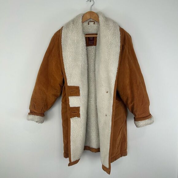 Vintage Suede Brown Genuine Leather Sherpa Coat - Picture 6 of 8